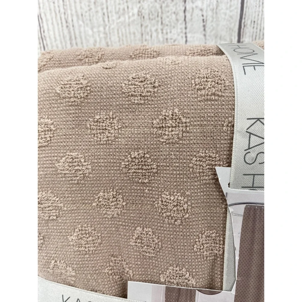Kas Home Shower Curtain Brown Taupe Tufted Dot Fringed 100% Cotton Boho Natural